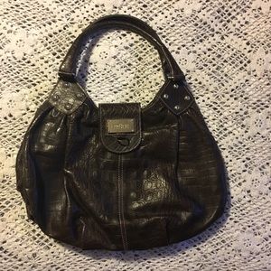 AUTHENTIC PRUNE DARK BROWN ALLIGATOR EMBOSSED BAG